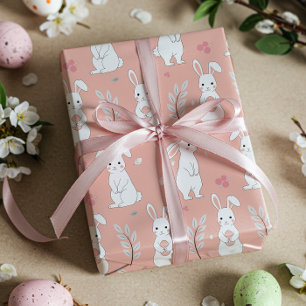 Regalo Papel de envolvimiento rosa pastel conejo de Pascu