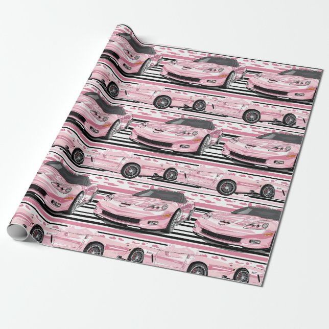 Regalo Papel de envolvimiento rosado c7 Corvette (Desenrollado)