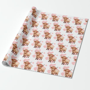 Regalo Papel de envolvimiento rosado de vaca Highland