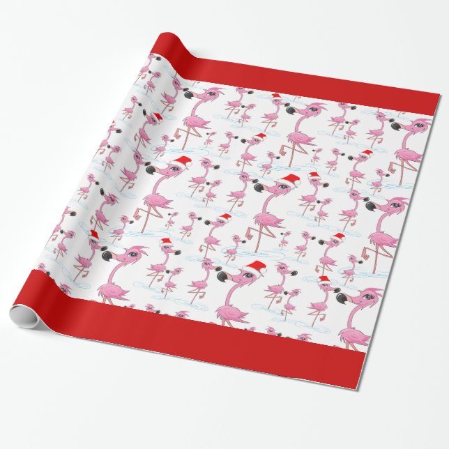Regalo Papel de envolvimiento Santa Hat Flamingos rosados (Desenrollado)