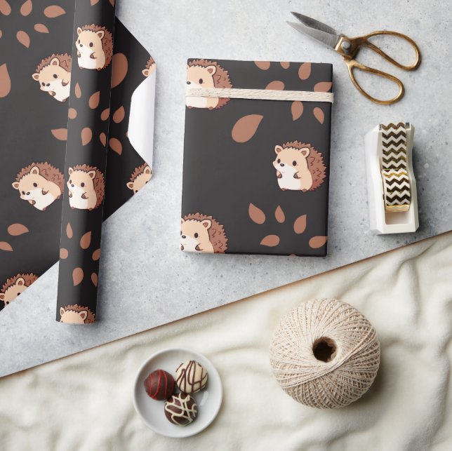 Regalo Papel de envolvimiento sin costura de edgehog negr (Artesanía)