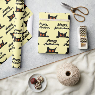 Regalo Papel de envolvimiento sin costura para gatos negr