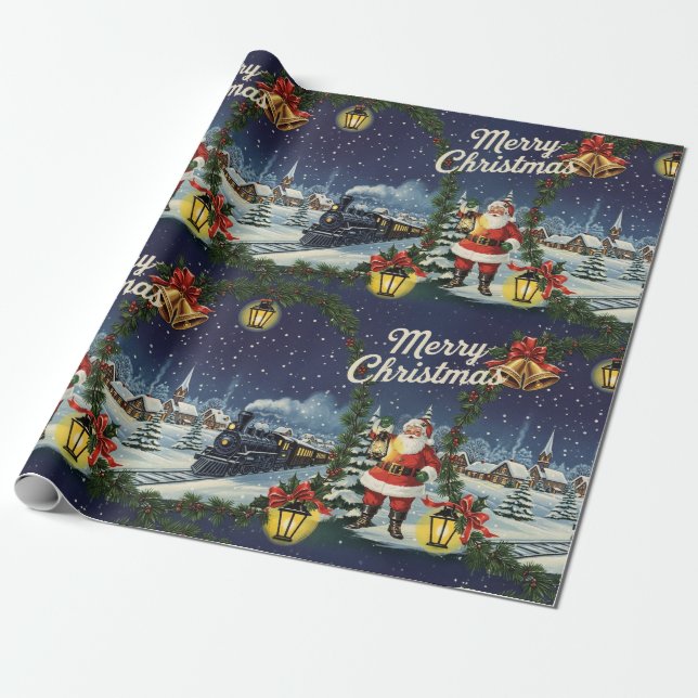Regalo Papel de envolvimiento Snowy Express de Santa (Desenrollado)