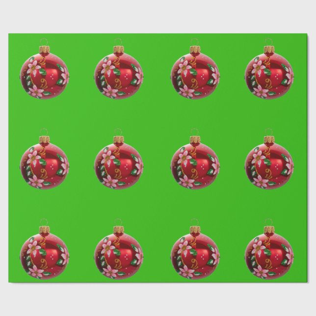 Regalo Papel de envolvimiento verde de los adornos rojos (Costura)