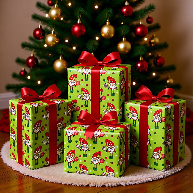 Regalo Papel de envolvimiento verde para la Navidad con l (Pickleball Merry Christmas Green Wrapping Paper)