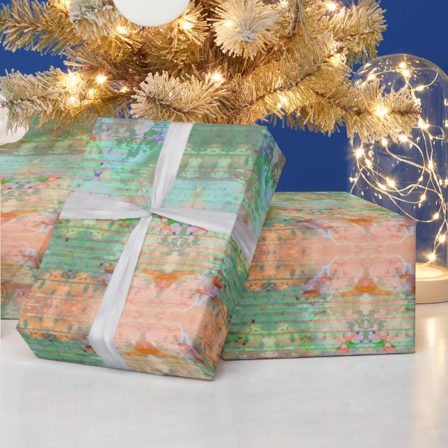 Regalo Papel de envolvimiento verde y Naranja Pastel (Vacaciones)