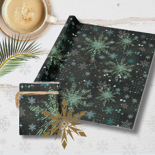 Regalo Papel de envuelto negro con copos de nieve azul Ve