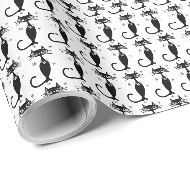 REGALO PAPEL DE LLAMADO DE CUMPLEAÑOS RETRO ATÓMICO NEGRO (Esquina del rollo)