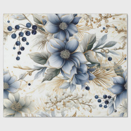 Regalo Papel de Navidad Azul y Dorado Elegante