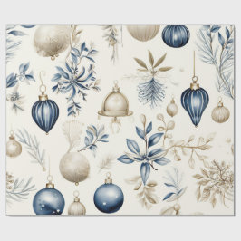 Regalo Papel de Navidad Azul y Dorado Elegante