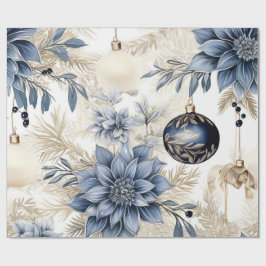 Regalo Papel de Navidad Azul y Dorado Elegante