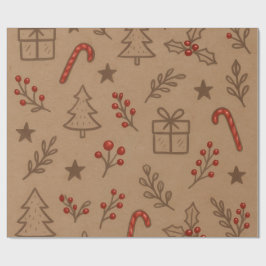 Regalo Papel de Navidad con Bastones de Caramelo y Acebo