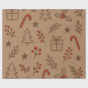 Regalo Papel de Navidad con Bastones de Caramelo y Acebo