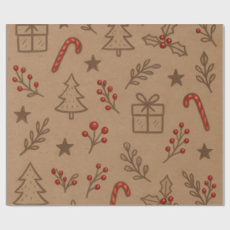Regalo Papel de Navidad con Bastones de Caramelo y Acebo