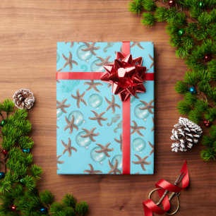 Regalo Papel de Navidad con Estrellas de Mar Azul Marino