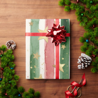Regalo Papel de Navidad con rayas de acuarela y estrellas