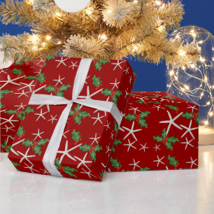 Regalo Papel de Navidad Estrella de Mar Tropical y Rojo A