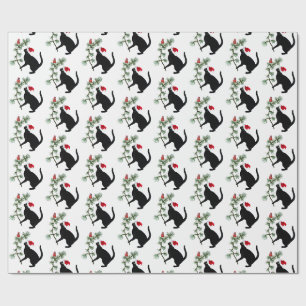 Regalo Papel de Navidades de pájaros rojos de gato negro