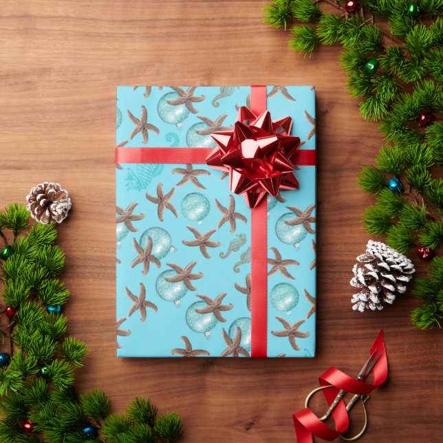 Regalo Papel de Navidades de patrón de pez estrella azul  (Regalo de vacaciones)