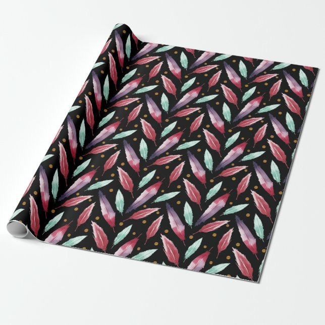 Regalo Papel de patrón sin foco con plumas acuáticas (Desenrollado)