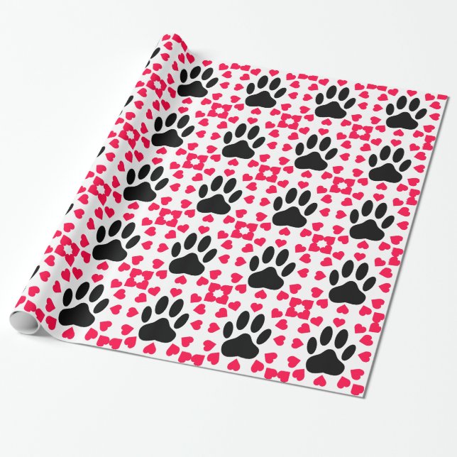 Regalo Papel de perro negro con formas cardíacas (Desenrollado)