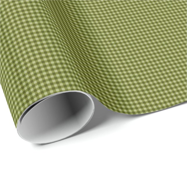 Regalo PAPEL DE RAPERO DE Gingham-GIFT DE Olive Green (Esquina del rollo)