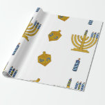 Regalo Papel de relleno de Chanukah<br><div class="desc">Papel de envoltura de Chanukah con gráficos de Chanukah dibujados a mano para Chanukah,  una menorah de Chanukah,  un dreidel y velas.</div>