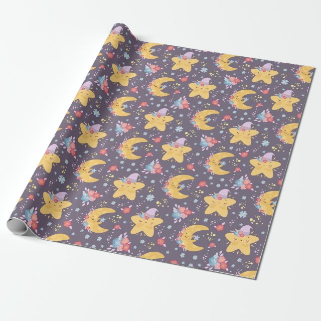 Regalo Papel de relleno de lunas y estrellas (Desenrollado)