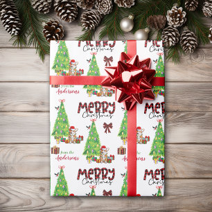 Regalo Papel de relleno de perro, pájaro y árbol de Navid