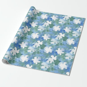 Regalo Papel de relleno de piezas de rompecabezas en azul
