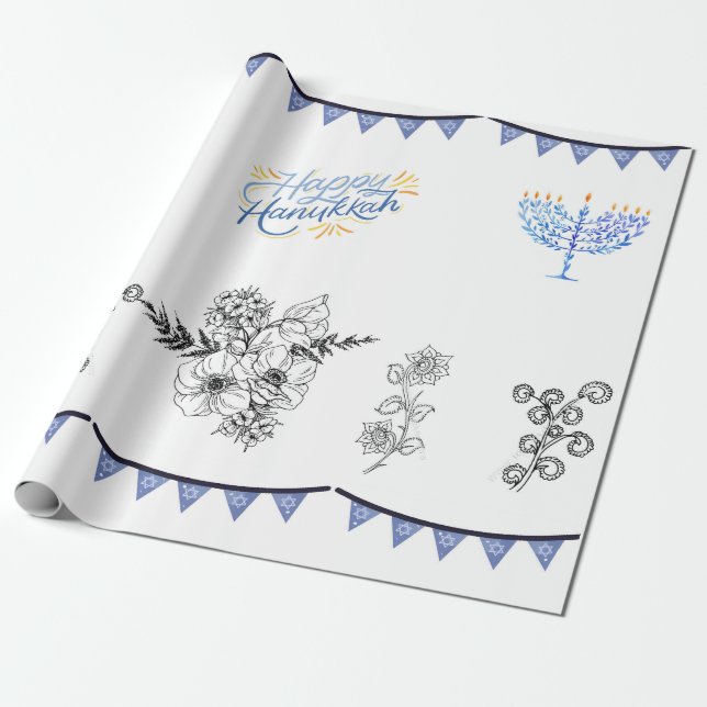 Regalo Papel de relleno Hanukkah minimalista moderno (Desenrollado)