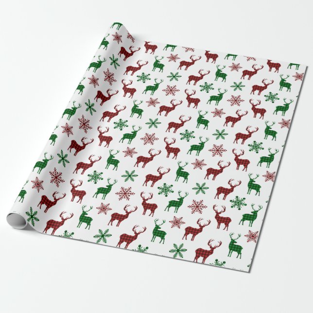 Regalo Papel de relleno Papel de Navidad Deer Red Green P (Desenrollado)