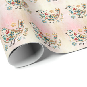 Regalo Papel de relleno rosa floral de pájaro pequeño