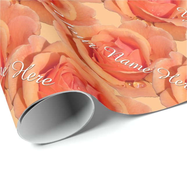 Regalo Papel de Rosa personalizado Rosa de naranja (Esquina del rollo)