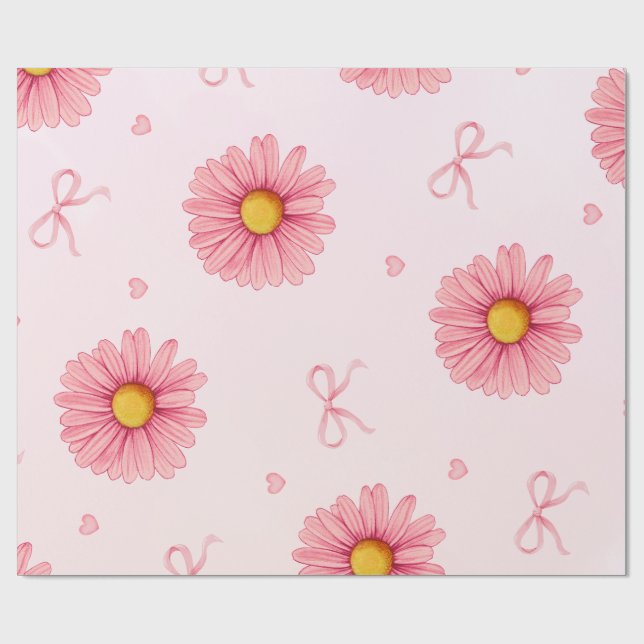 Regalo Papel de seda con flores rosadas, lazos y corazone (Superficie plana)