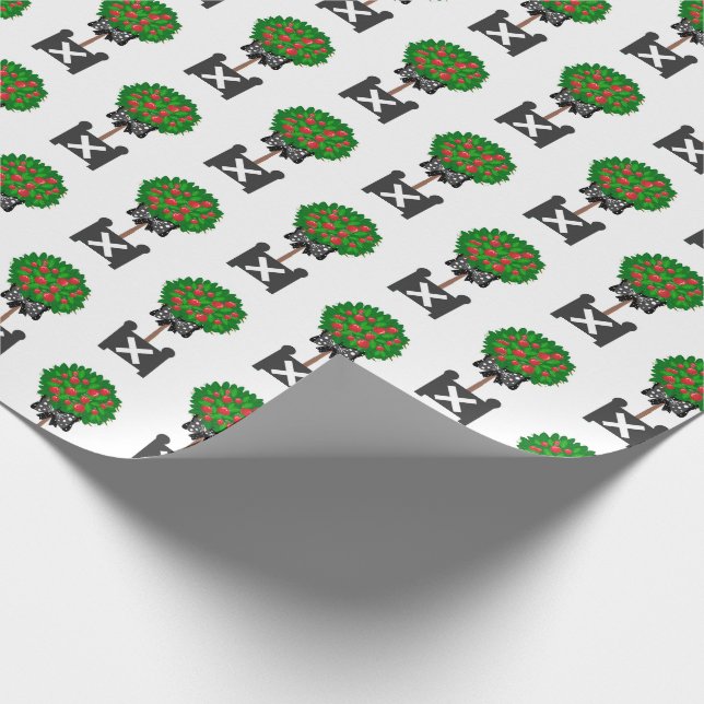 Regalo Papel de tejido negro rojo topioso del árbol de Ap (Esquina)