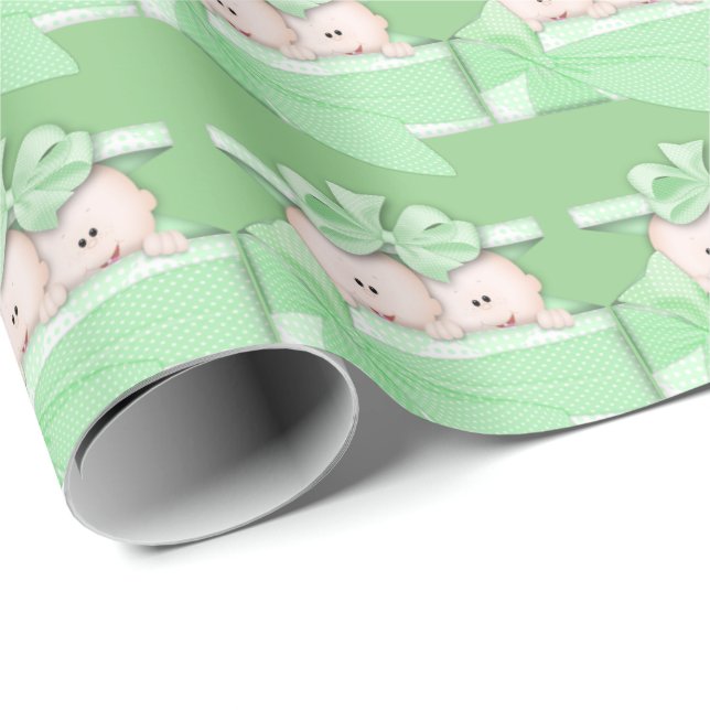 Regalo Papel doble unisex de envoltura de bebé verde (Esquina del rollo)