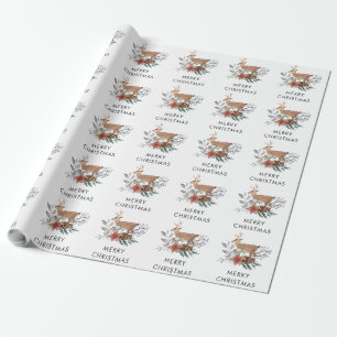 Regalo Papel elegante de Navidad con ciervos en acuarela