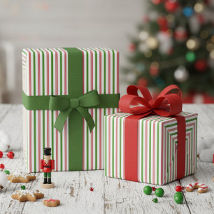 Regalo Papel Elegante de Rayas de Caramelo Verde y Rojo