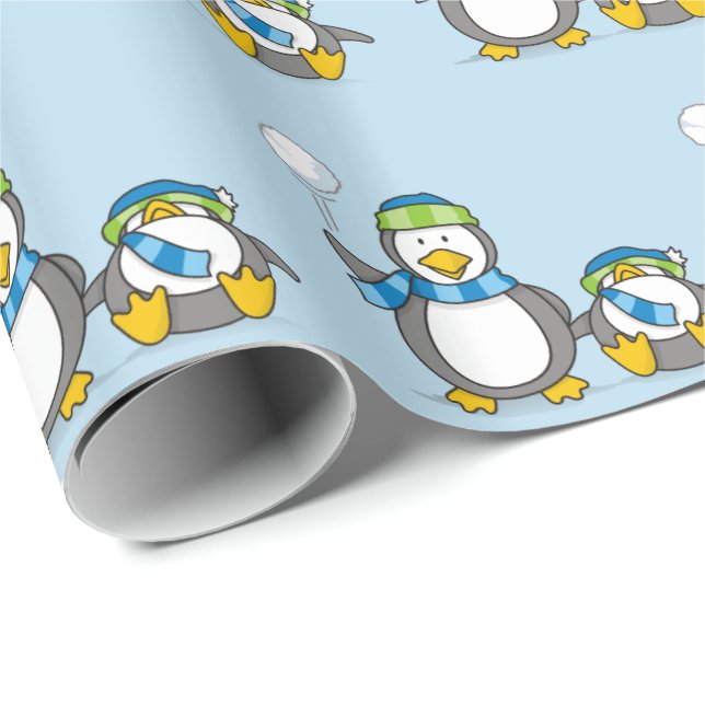 Regalo Papel envolvente de pingüinos de nieve (Esquina del rollo)