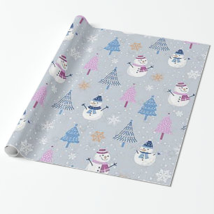 Regalo Papel envuelto "Árboles rosas y hombres de nieve a