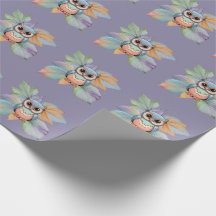 Papel envuelto con diseño de lechuza y hoja para b