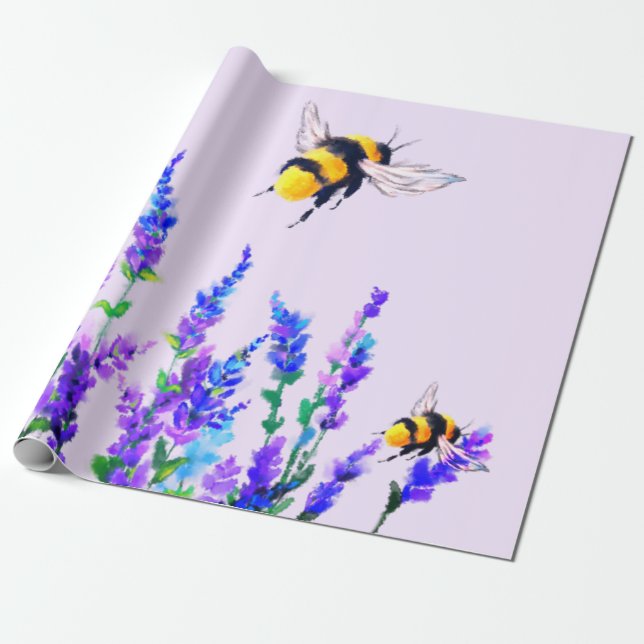 Regalo Papel envuelto de abejas con flores (Desenrollado)