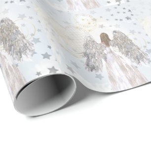 Regalo Papel envuelto de ángel y estrellas
