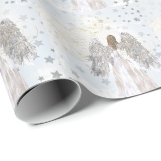 Regalo Papel envuelto de ángel y estrellas