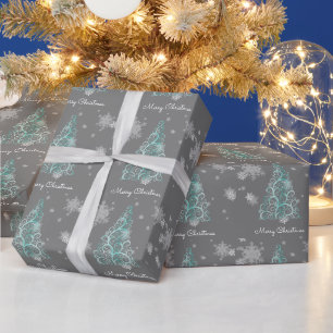 Regalo Papel envuelto de árbol de Navidad verde azulado y