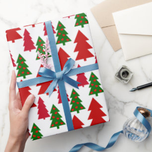 Regalo Papel envuelto de árboles de navidad rojos y verde