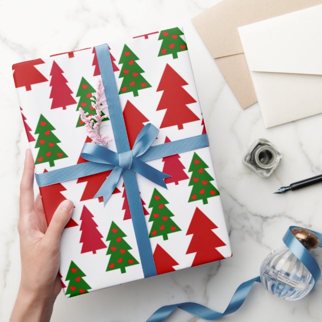 Regalo Papel envuelto de árboles de navidad rojos y verde (Regalar)