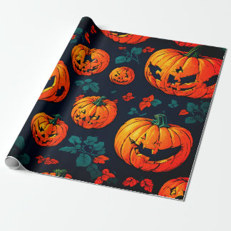 Regalo Papel envuelto de calabaza de naranja espeluznante