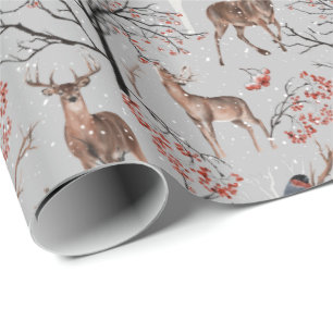 Regalo Papel envuelto de ciervos de invierno y aves